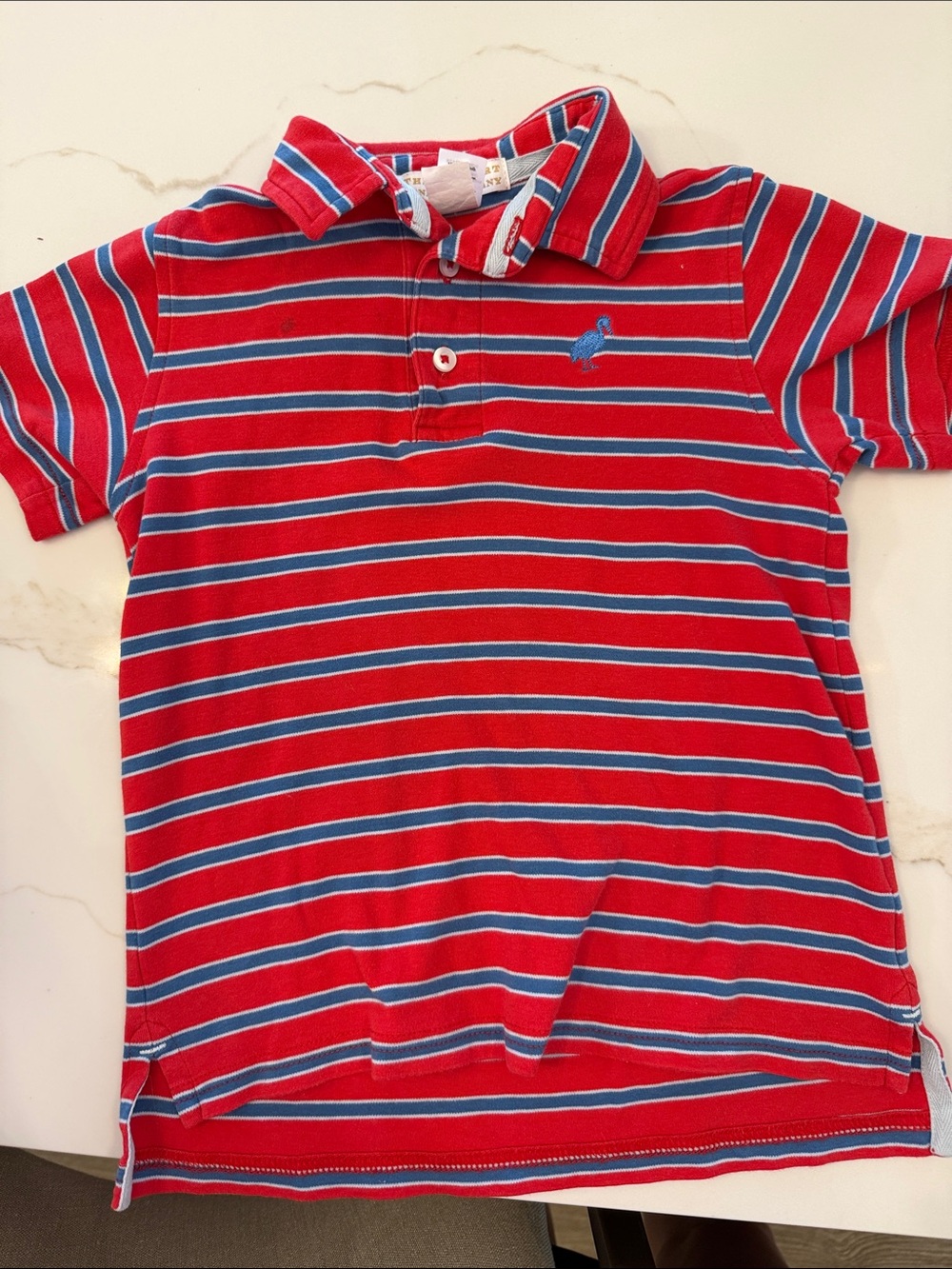 The Beaufort Bonnet Company Red Polo with Blue & White Stripes